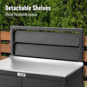 Feasto Garden Potting Bench detachable rack adds extra space for finished projects.