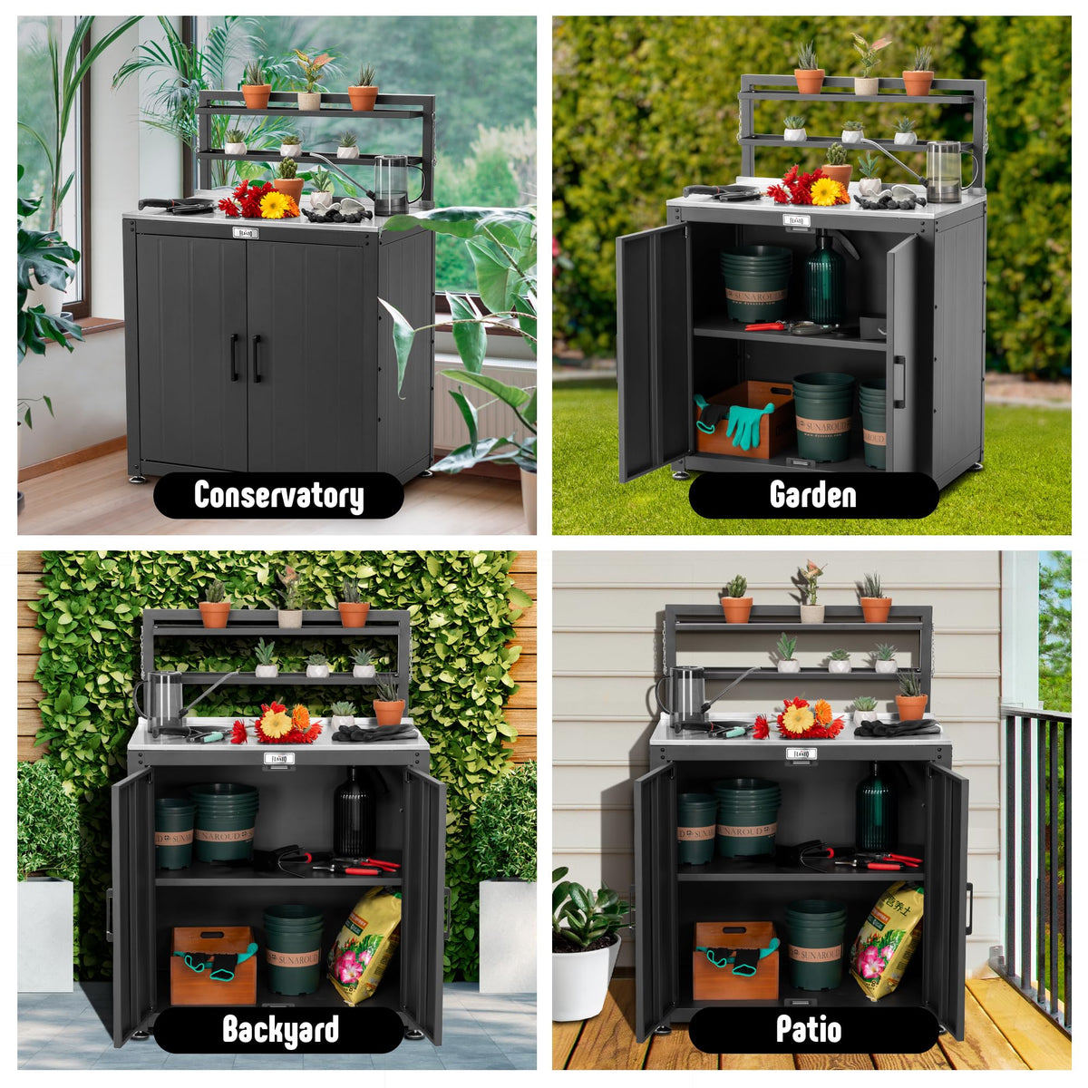 Feasto Garden Potting Bench outdoor-utility layout suits patios and gardens.
