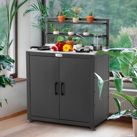 Feasto Garden Potting Bench protective edge keeps workspace clean and organized.