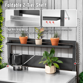 Feasto Garden Potting Bench stainless top ready for outdoor use and spills.