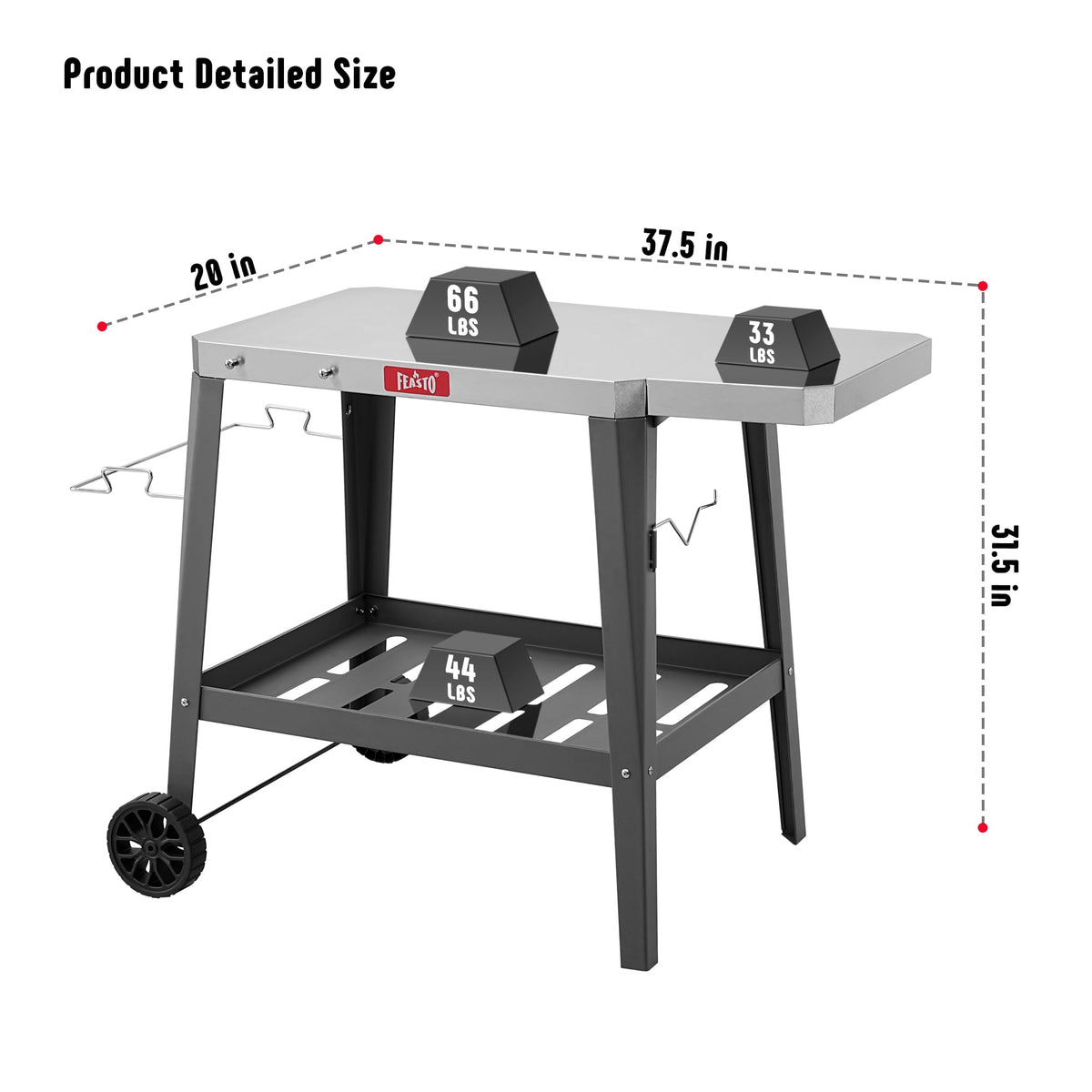 Feasto grill table foldable extension adds extra prep space.