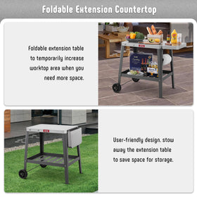 Feasto grill table raindrain shelf helps water drain after outdoor cleanup.