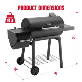 Feasto offset smoker connected to grill showing heat flow for smoky flavor.