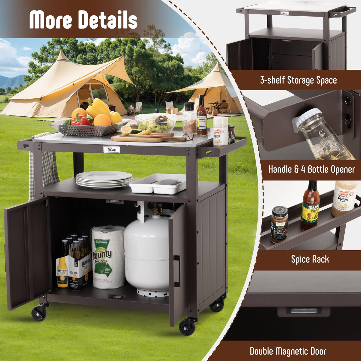 Feasto double magnetic doors protect stored items on the shelf