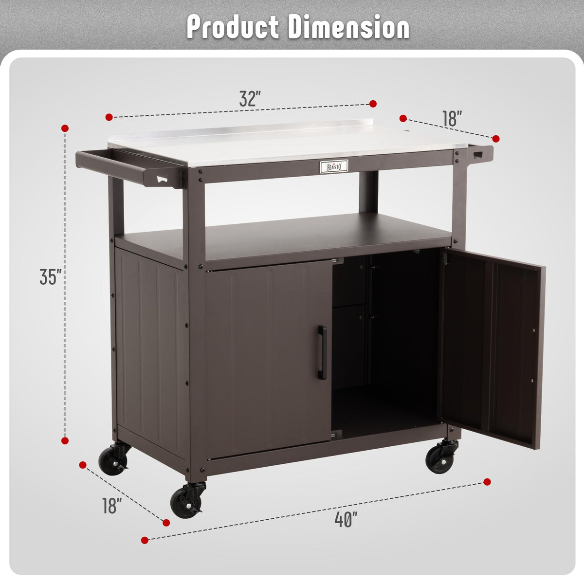 Feasto cart with spice rack and bottle openers at hand
