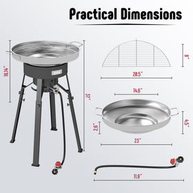 Feasto paella burner side view showing expansive cooking area.