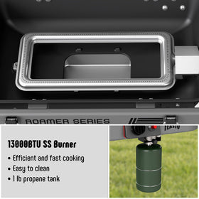 Feasto removable stainless grease tray slides out for quick cleanup