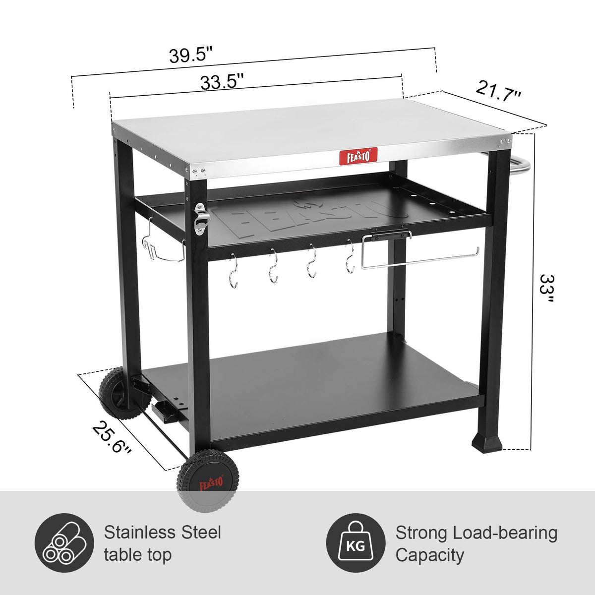 Feasto side rack and S-hooks keep tools within reach.