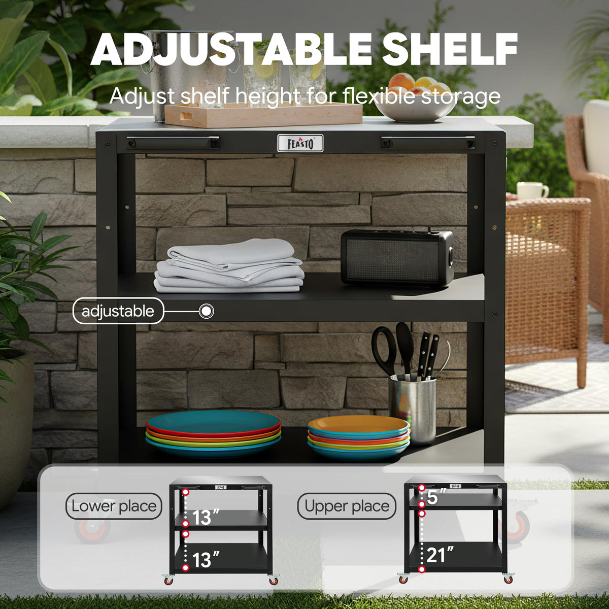 Feasto top measures 35.4x24 inches for ample prep space