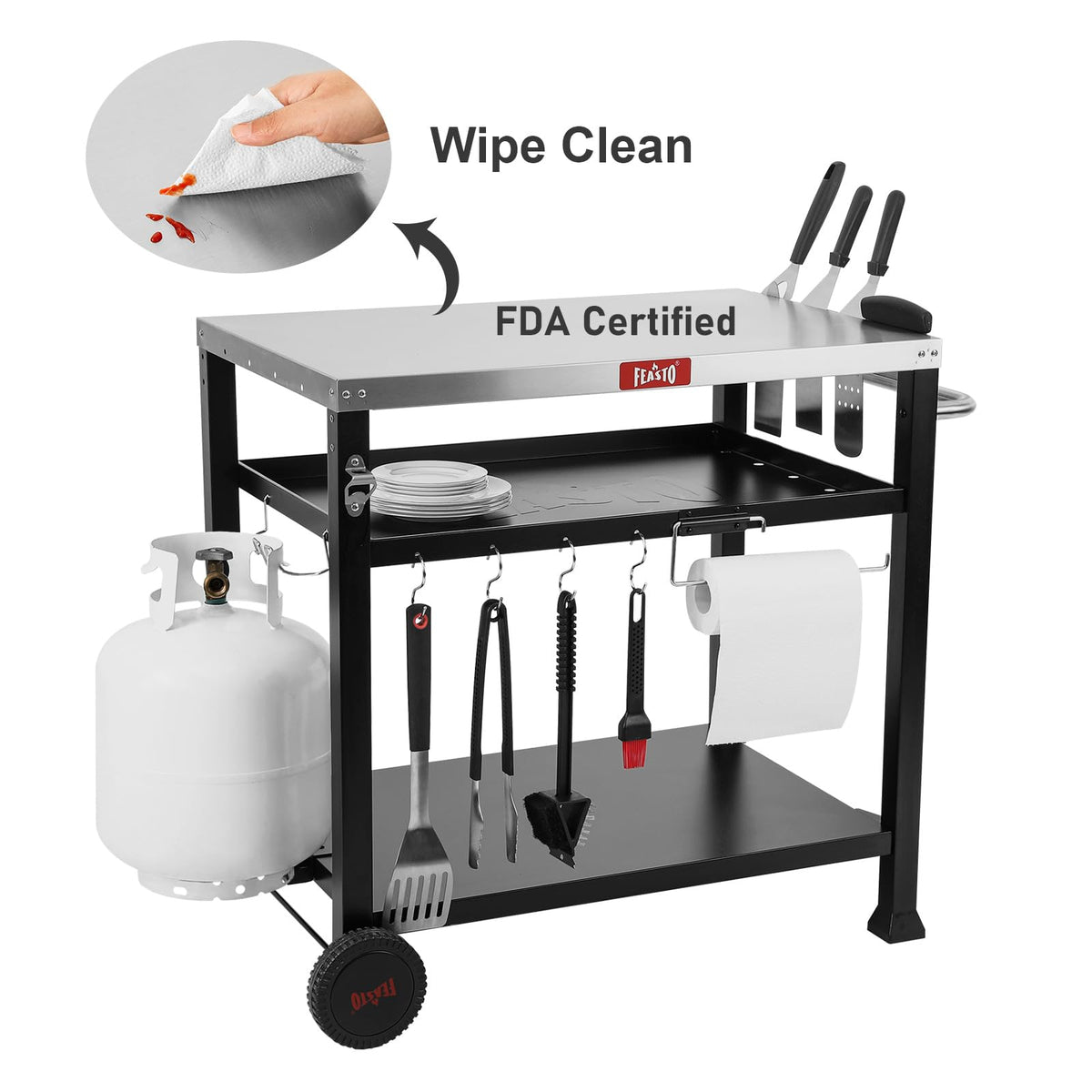Feasto wheels and fixed feet provide stable mobility.