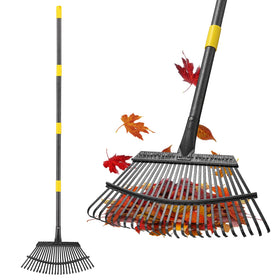 Feblomst leaf rake with a 65-inch handle for easy yard cleanup and back relief.