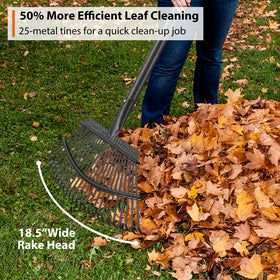 Feblomst 18.5-inch wide rake head for fast leaf collection surface coverage.