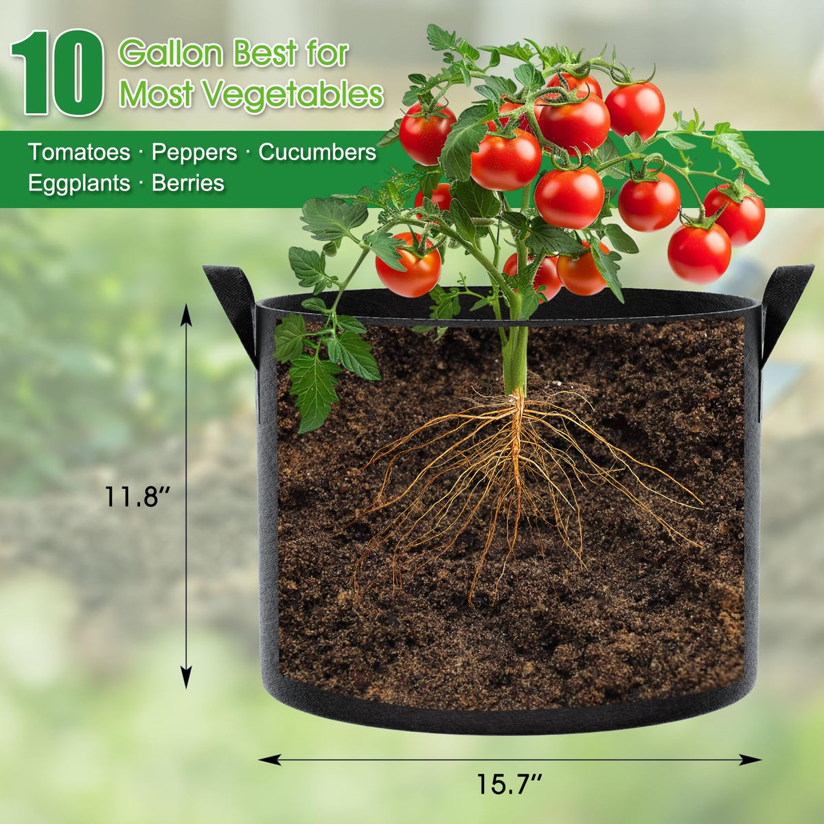FEED GARDEN 10 Gal grow bags back view with reinforced handles