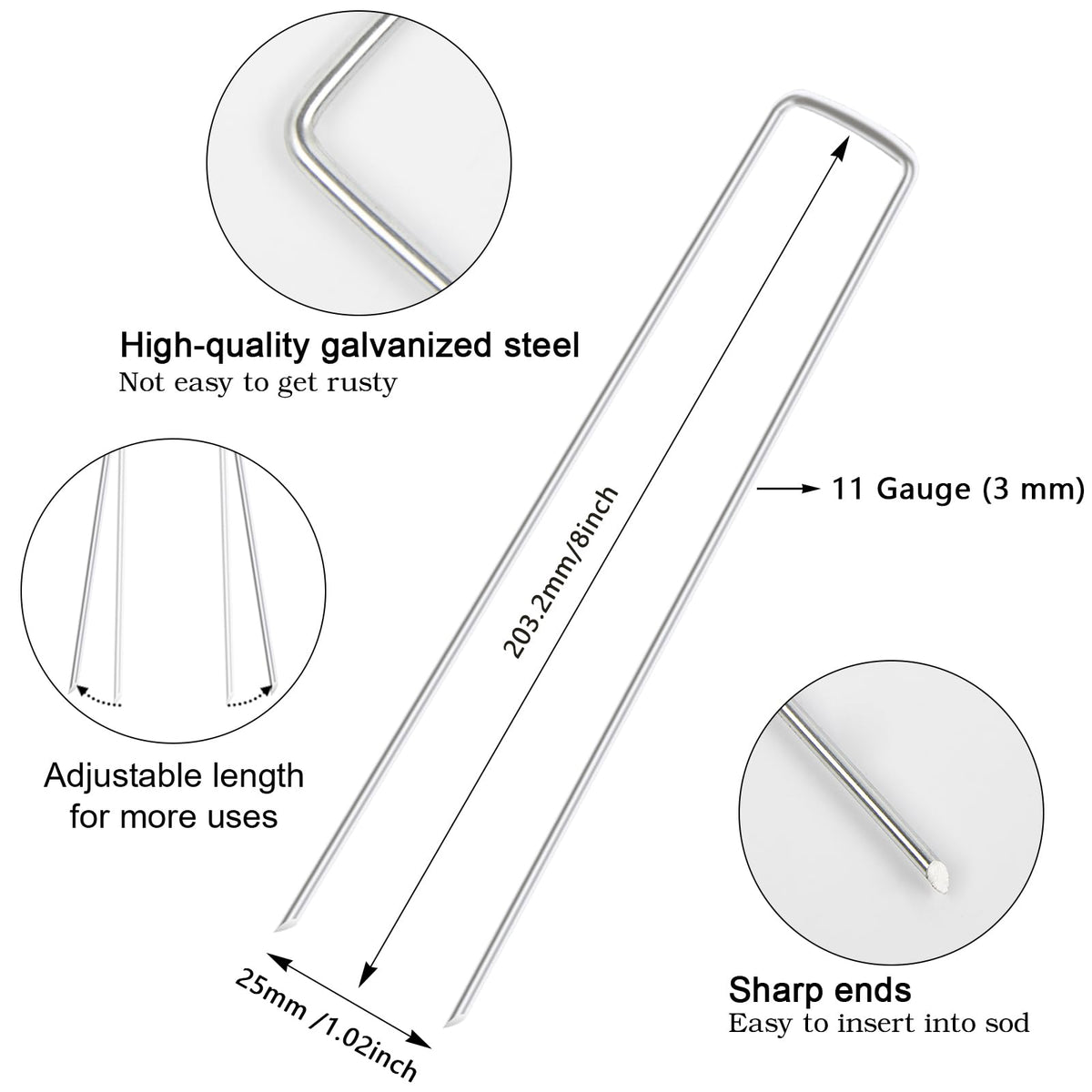 FEED GARDEN 11-gauge steel staple detail showing rugged durability for tough soil.
