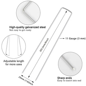 FEED GARDEN 11-gauge steel staple detail showing rugged durability for tough soil.