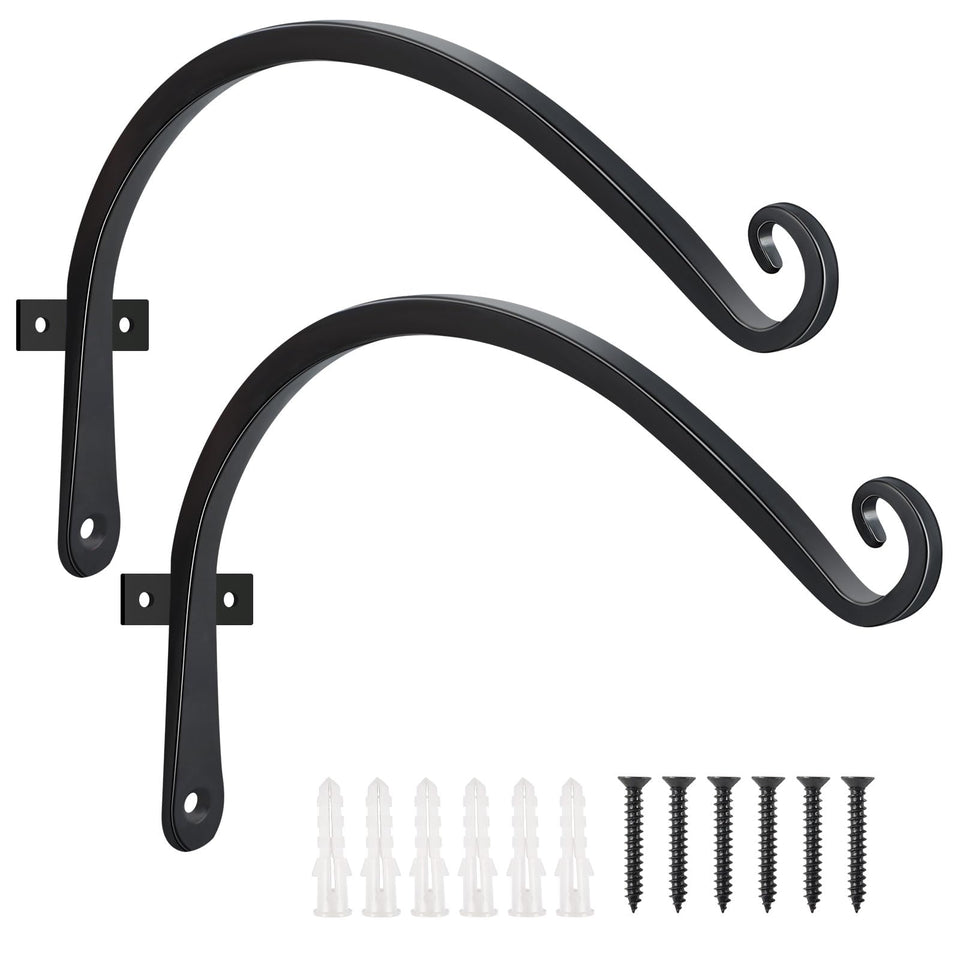 FEED GARDEN 12 inch hanging bracket in black iron for durable outdoor plant displays