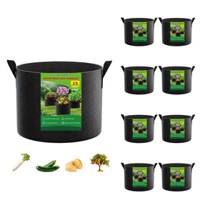 FEED GARDEN 15-gallon grow bag with reinforced handles for easy transport of heavy soil.