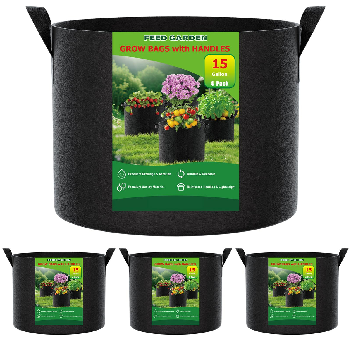FEED GARDEN 15gal grow bag front view ideal for large vegetables.