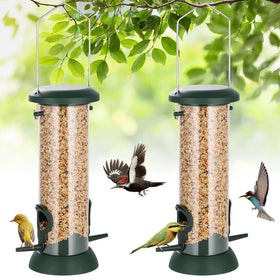 FEED GARDEN 2-pack tube bird feeders in green for easy outdoor hanging and group feeding.