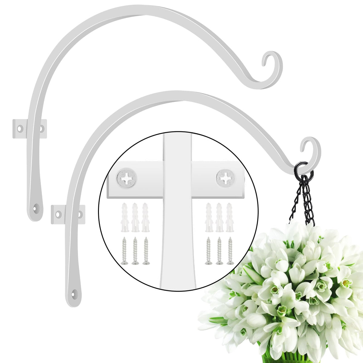 FEED GARDEN 2Pack hanging bracket front view; sturdy outdoor plant support