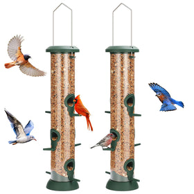 FEED GARDEN 2-pack tube bird feeders attract multiple species to two sites.
