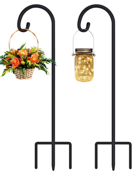 FEED GARDEN 32-inch shepherds hook installed for outdoor lanterns, stable and weather-ready.