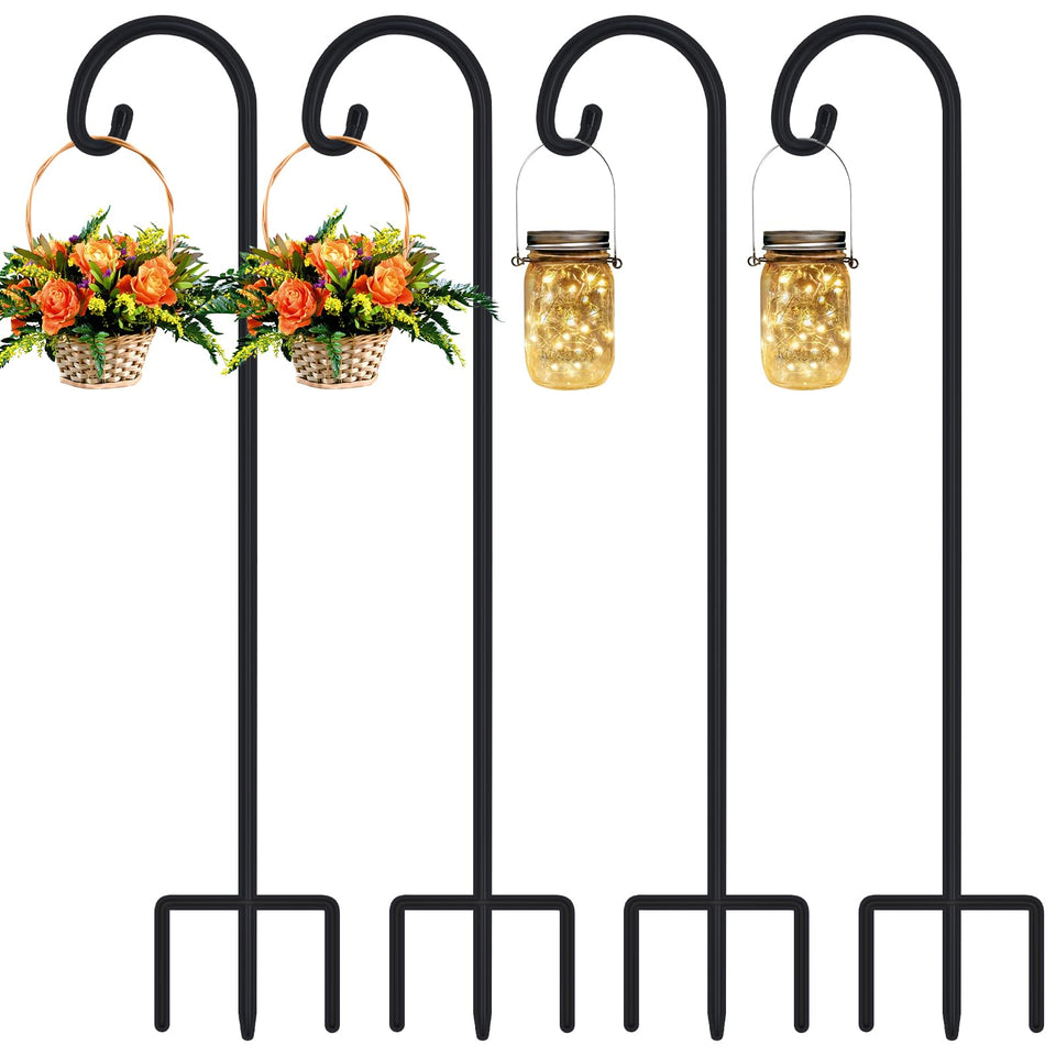 FEED GARDEN 48-inch shepherd hook side view, sturdy steel for outdoor use