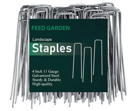FEED GARDEN 4in staple top view showing sturdy galvanized steel for secure anchoring.