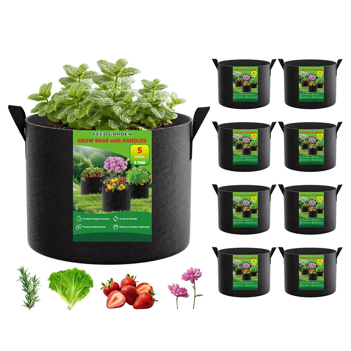 FEED GARDEN 5-gallon grow bags pack for balcony vegetable planting