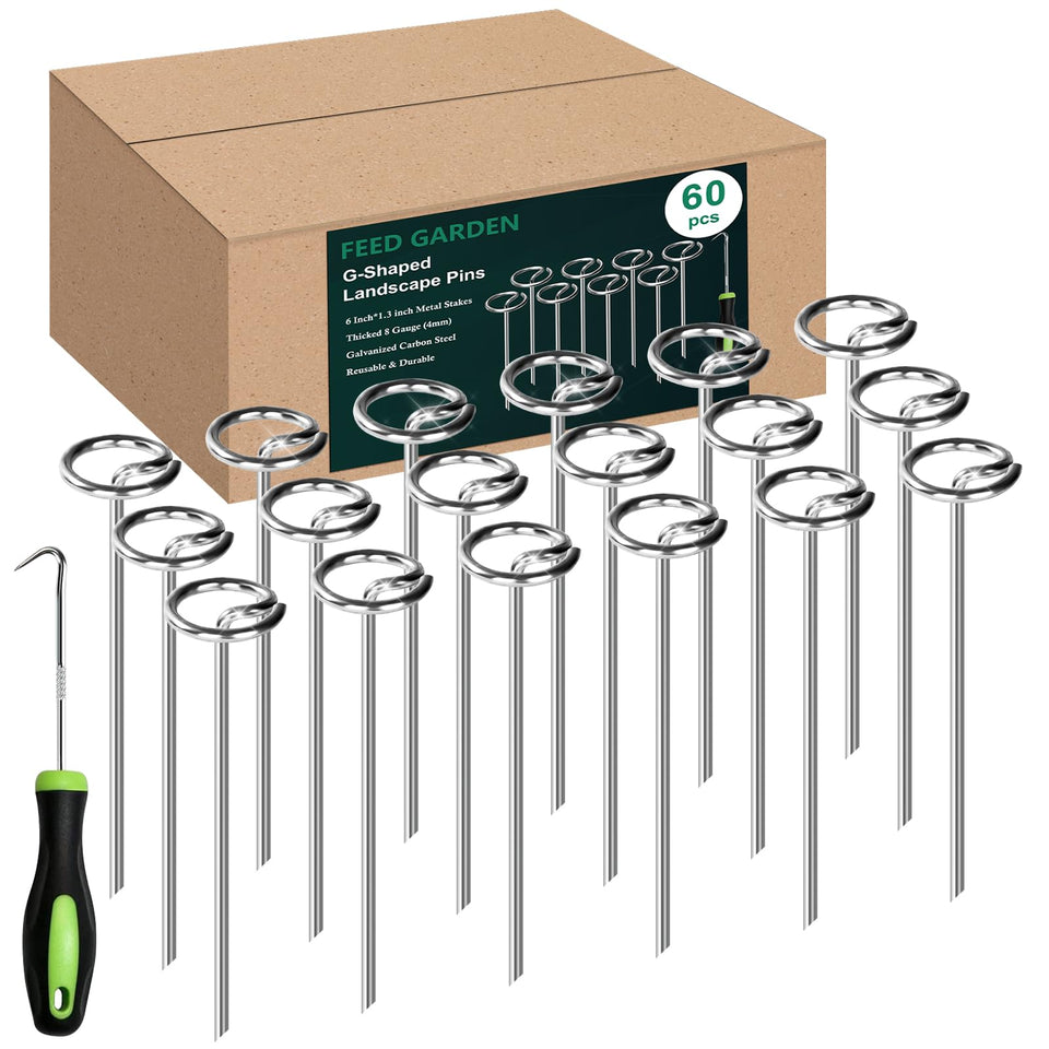FEED GARDEN 60-pack landscape staples securely anchor turf and weed barriers.