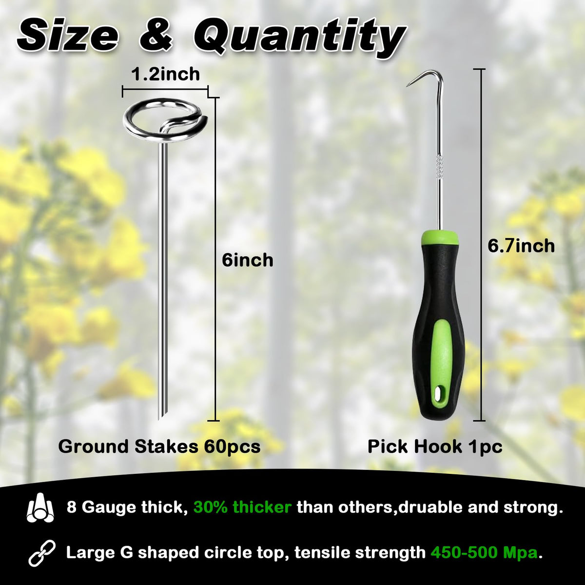 FEED GARDEN 8-gauge galvanized stakes offer strong, rust-resistant support for outdoor setups.