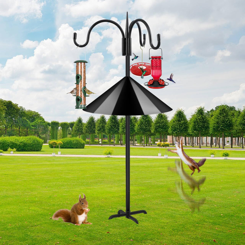 FEED GARDEN 92-inch pole base shows its 5-prong stability for sturdy bird stations.