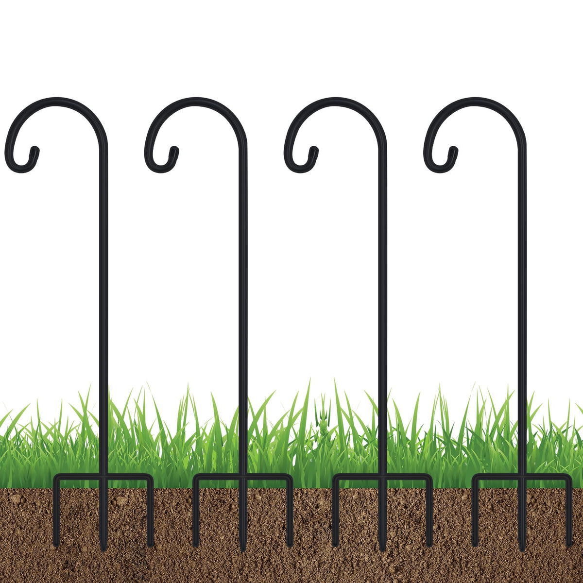 FEED GARDEN adjustable 32-inch shepherd hook ready to hold lanterns and pots.