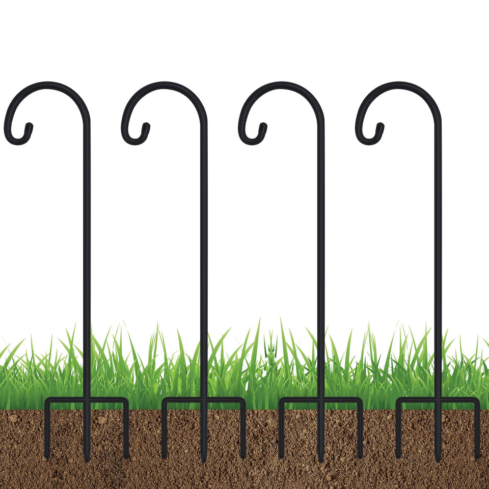 FEED GARDEN adjustable 32-inch shepherd hook ready to hold lanterns and pots.