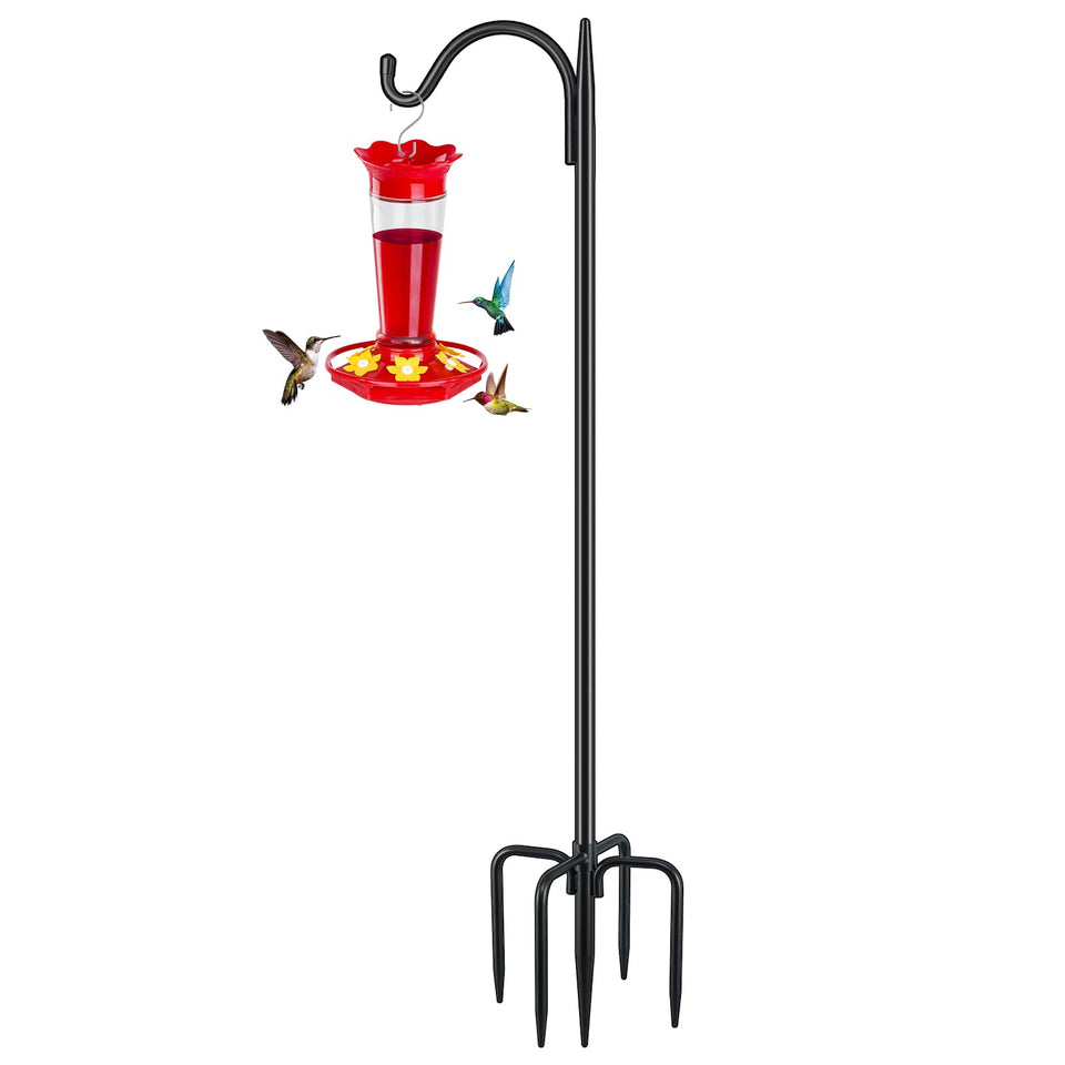 FEED GARDEN adjustable shepherd hook base with five prongs provides sturdy ground support.