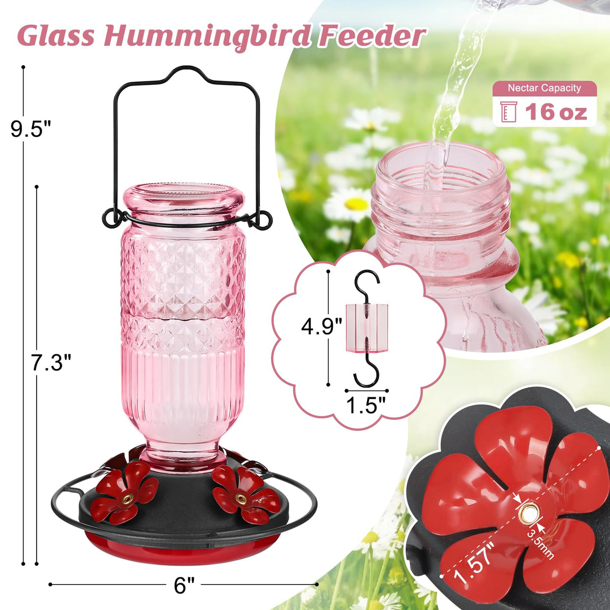 FEED GARDEN feeder with ant moat protects nectar from pests for uninterrupted feeding.