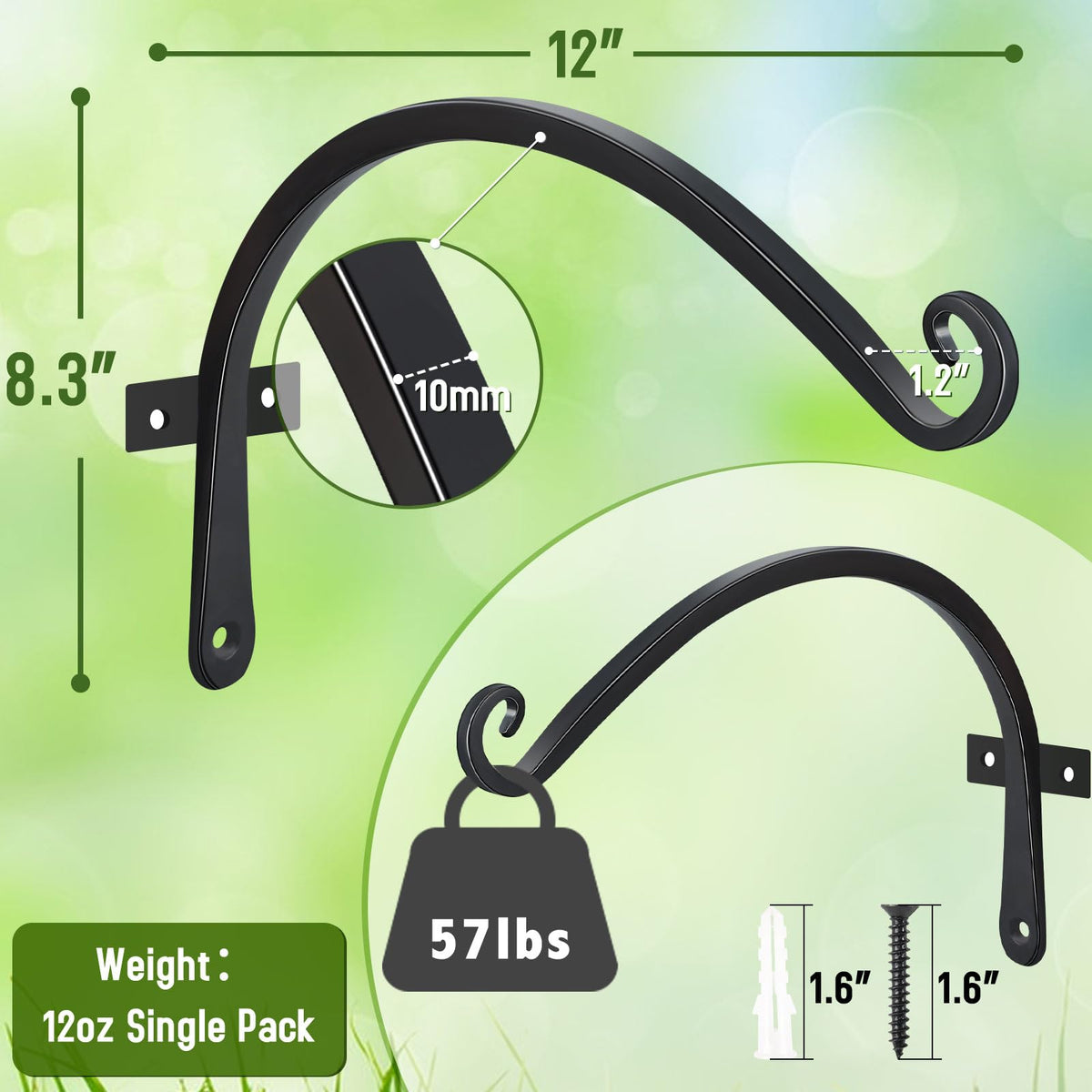 FEED GARDEN black iron wall hook close-up highlighting rust-resistant coating