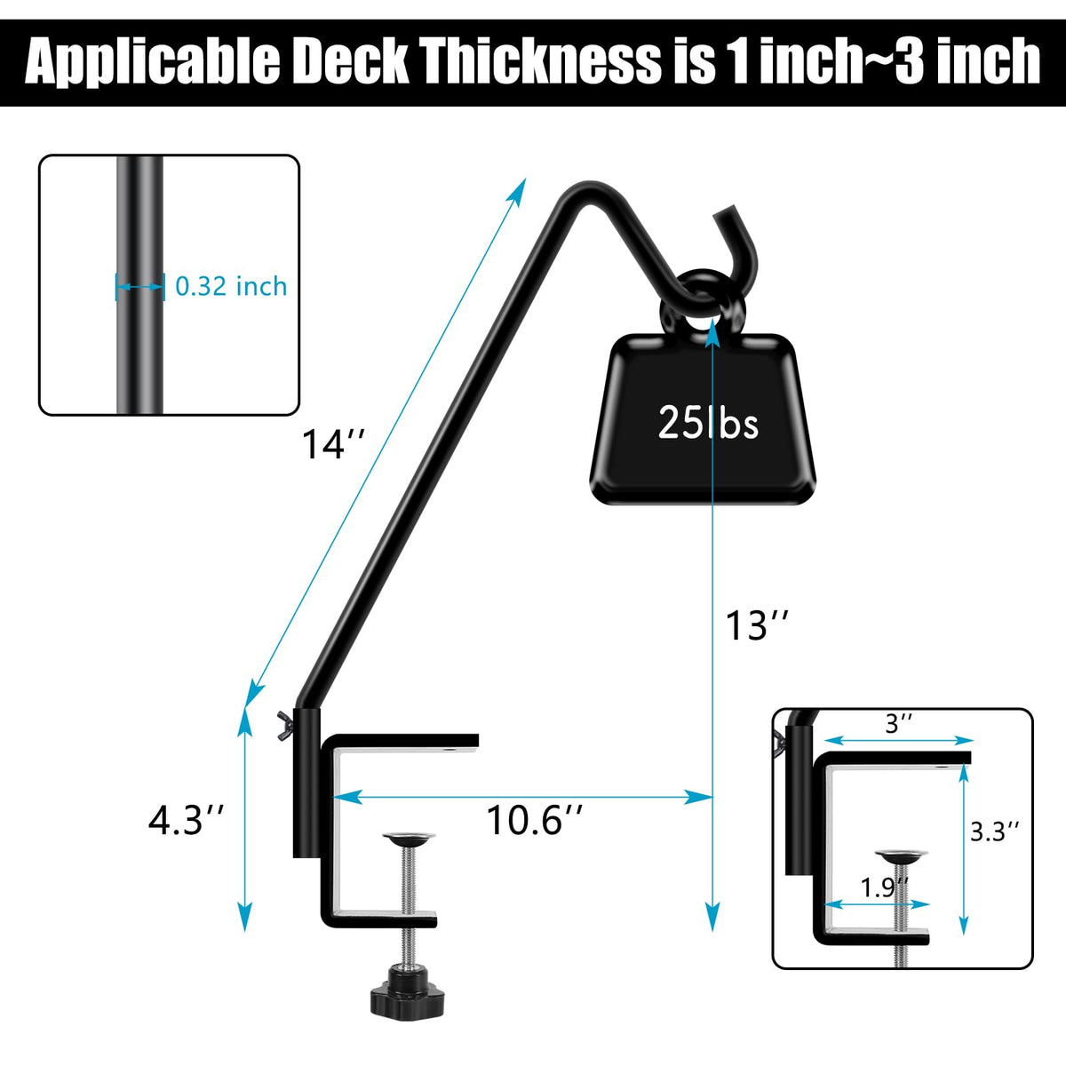 FEED GARDEN deck hook with anti-rust coating endures rain and sun.