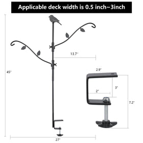 FEED GARDEN deck rail clamp holds pole steadily on deck rails up to 2.1 inches.