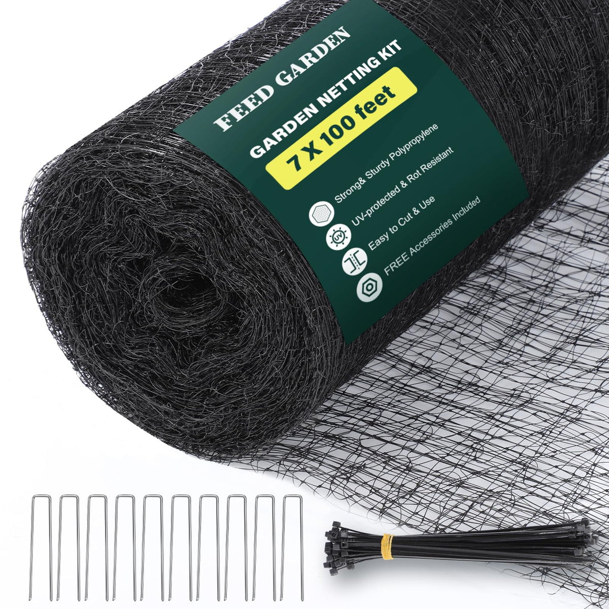 FEED GARDEN deer fence netting 7x100ft protecting crops with a sunny garden backdrop