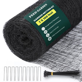 FEED GARDEN deer fence netting 7x100ft protecting crops with a sunny garden backdrop