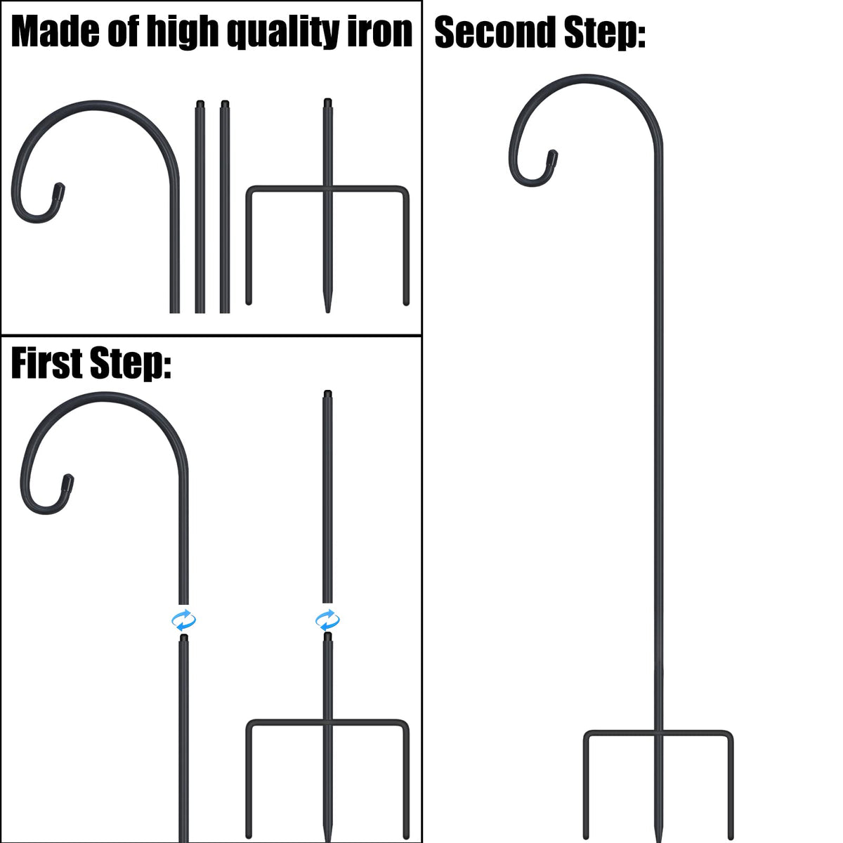 FEED GARDEN durable steel shepherd hook designed for all-weather use.