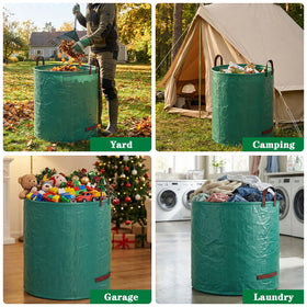 Bag folds compactly for reuse and storage after yard work