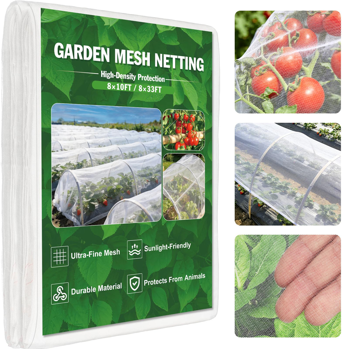 FEED GARDEN garden netting over raised bed protecting vegetables from birds