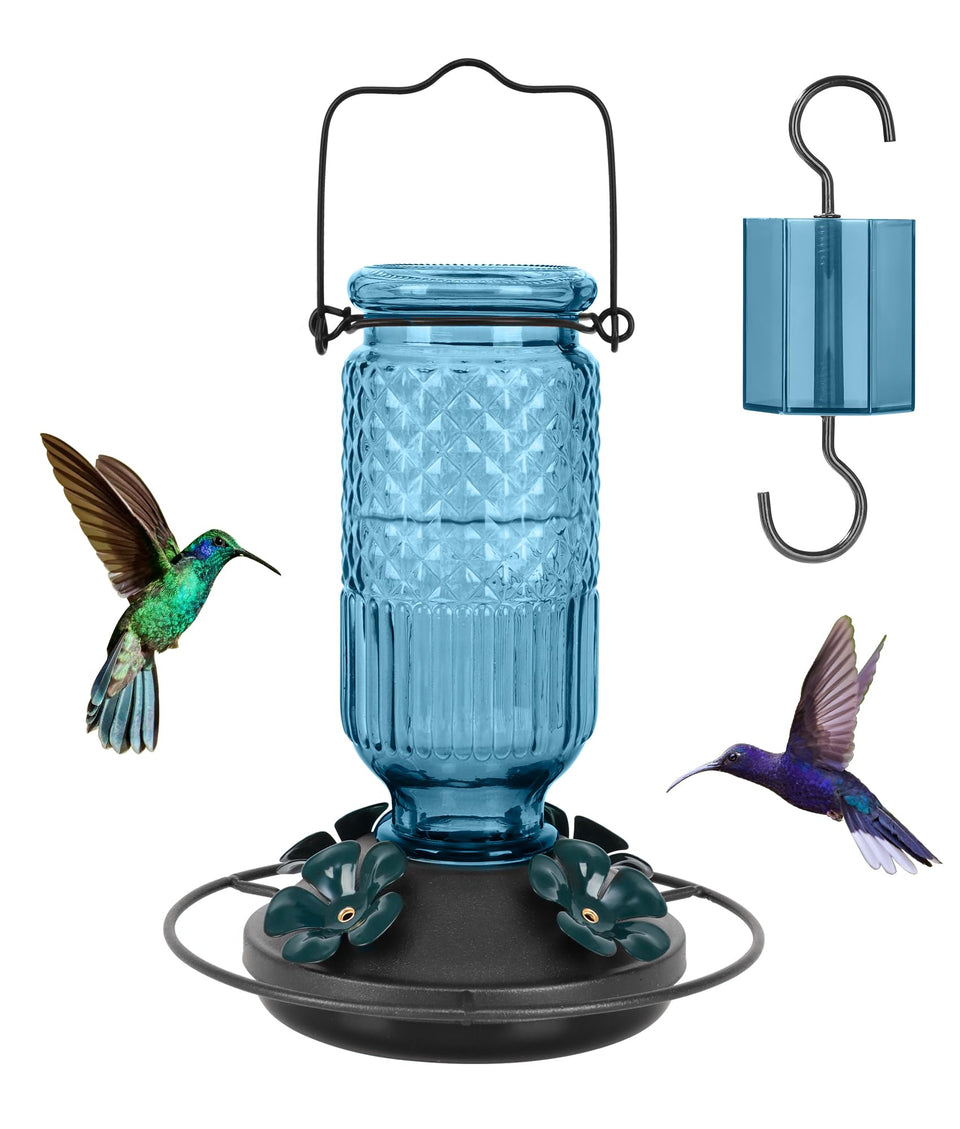 FEED GARDEN glass hummingbird feeder 16oz with pest protection for outdoor feeding
