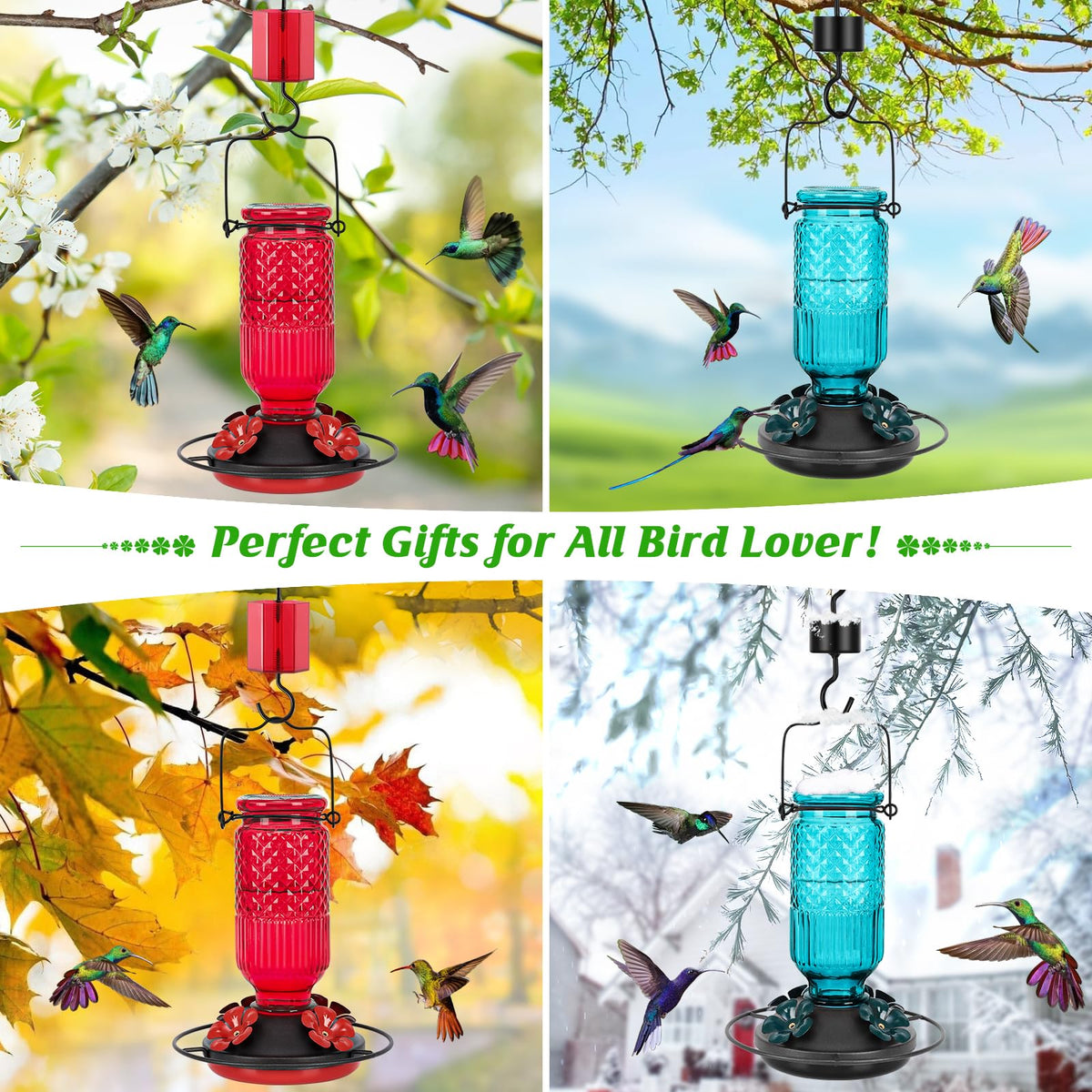 FEED GARDEN glass hummingbird feeder sturdy perches support several hummingbirds at once.