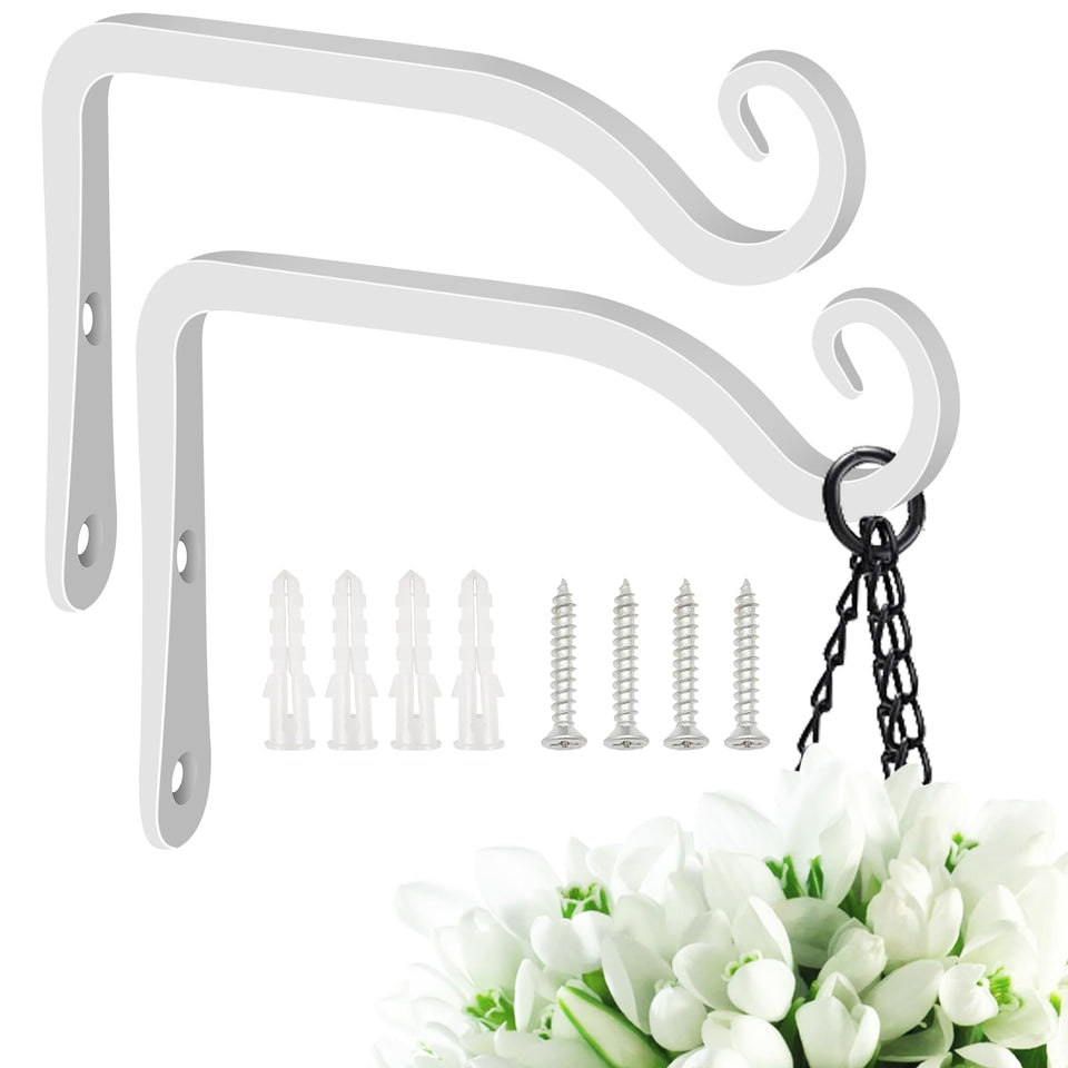 FEED GARDEN hand-forged hanging bracket 6-inch white wall hook for sturdy indoor plant display