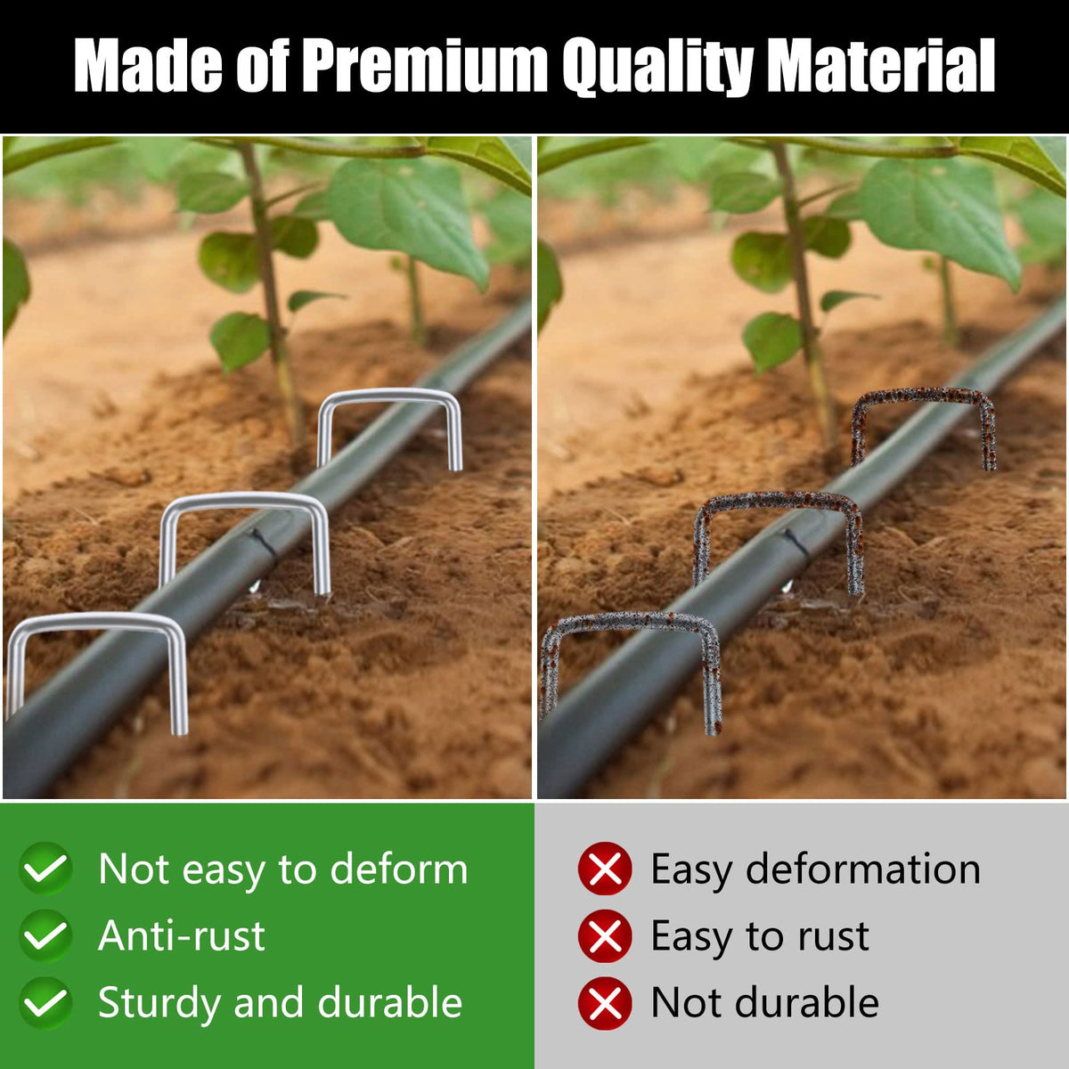 FEED GARDEN heavy-duty staples withstand outdoor conditions for repeated use.