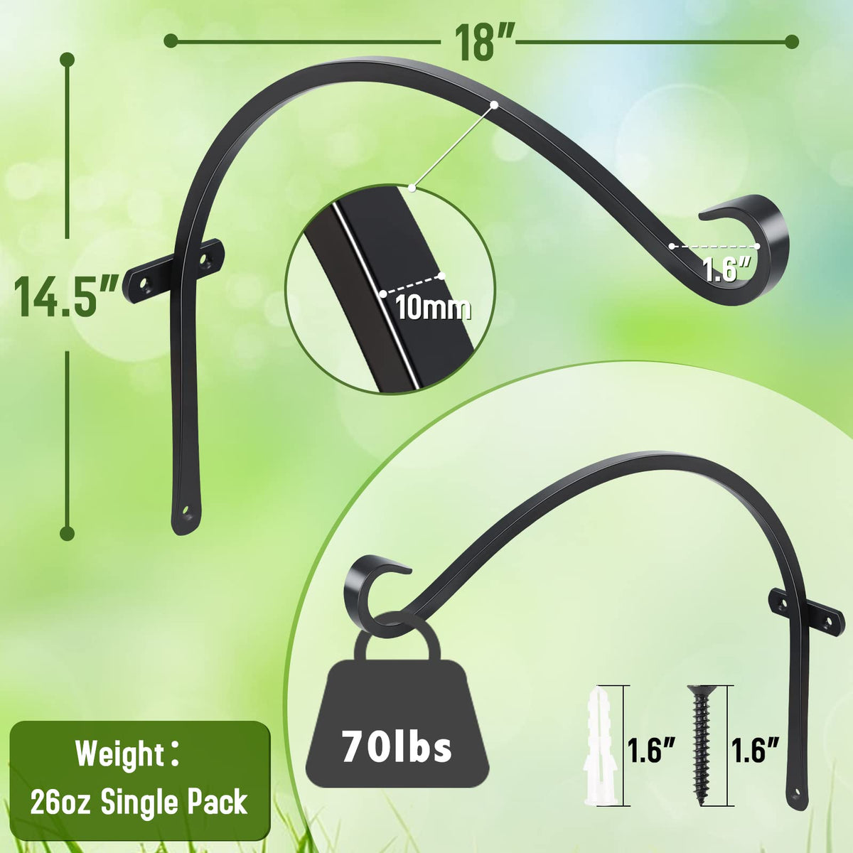 FEED GARDEN heavy duty wall hooks 18 inch provide stable mounting for large planters.