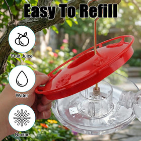 FEED GARDEN 16oz feeder shown on patio with clear nectar level